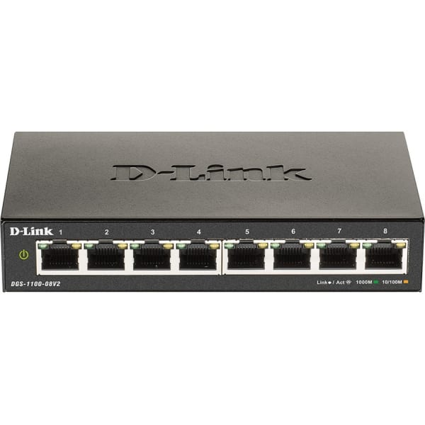 D-Link DGS-1100-08V2 Ethernet Switch - 8 Ports - Manageable - 2 Layer Supported - 4.94 W Power Consumption - DGS110008V2