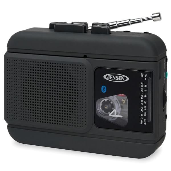Jensen MCR-60 Bluetooth Portable Personal Cassette Player/Recorder With AM/FM Radio, 4.6inH x 3.6inW x 1.8inD, Black