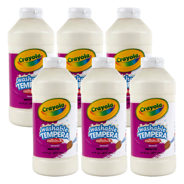 Crayola Artista II Washable Liquid Tempera Paint, 16 oz., White, Pack Of 6