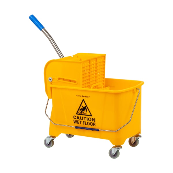 Mind Reader Mobile Heavy-Duty Mop Bucket With Upward Press Wringer, 5.5 Gallon, 24-1/2inH x 10-3/4inW x 16-1/4inD, Yellow