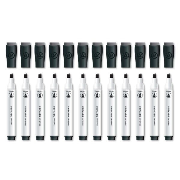 U Brands Low-Odor Dry-Erase Markers, Chisel Point, Black, Pack Of 12 Markers