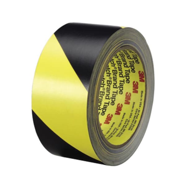 3M Diagonal Stripe Safety Tape - 36 yd Length x 2in Width - Black, Yellow - Vinyl - 5.40 mil - Rubber Resin Backing - Abrasion Resistant, Chemical Resistant - For Hazard Identification, Floor Marking - 1 Roll