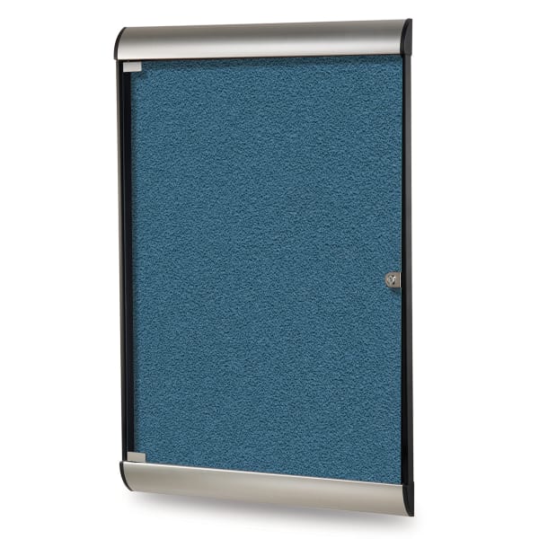 Ghent Silhouette 1 Door Enclosed Vinyl Bulletin Board, Satin Aluminum Frame, 48inH x 24inW, Ocean