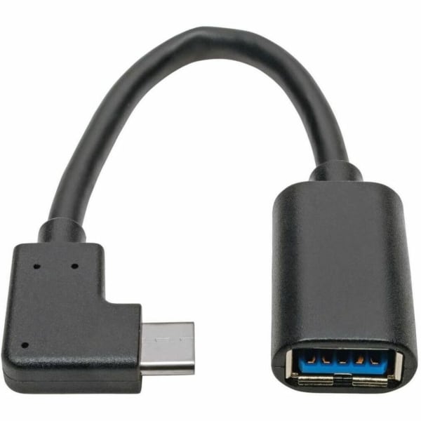 Tripp Lite USB C to USB-A Cable Right Angle 3.1 5 Gbps USB Type C M/F 6in - 640 MB/s - 6in - 1 x Type A Female USB - 1 x Type C Male USB - Nickel Plated Connector - Gold Plated Contact - Black