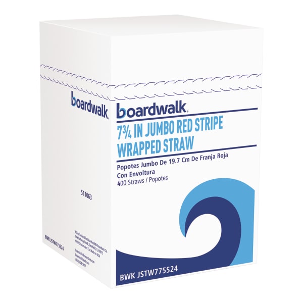 Boardwalk Wrapped Jumbo Straws, 7-3/4in, Red/White, 400 Straws Per Pack, Carton Of 25 Packs