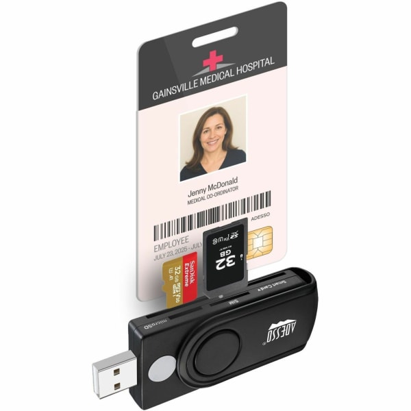 Adesso SCR-200 Smart Card Reader - Contact - USB 2.0 - Black - TAA Compliant