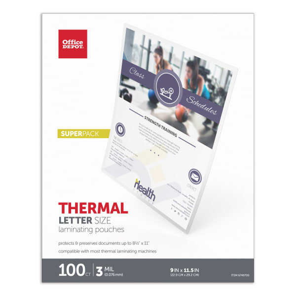 Office Depot Brand Laminating Pouches, Letter Size, 9in x 11-1/2in, Pack Of 100 Pouches