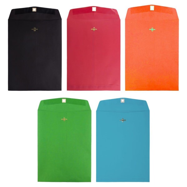 JAM Paper Open-End 9in x 12in Catalog Envelopes, Clasp Closure, Assorted, Pack Of 50 Envelopes