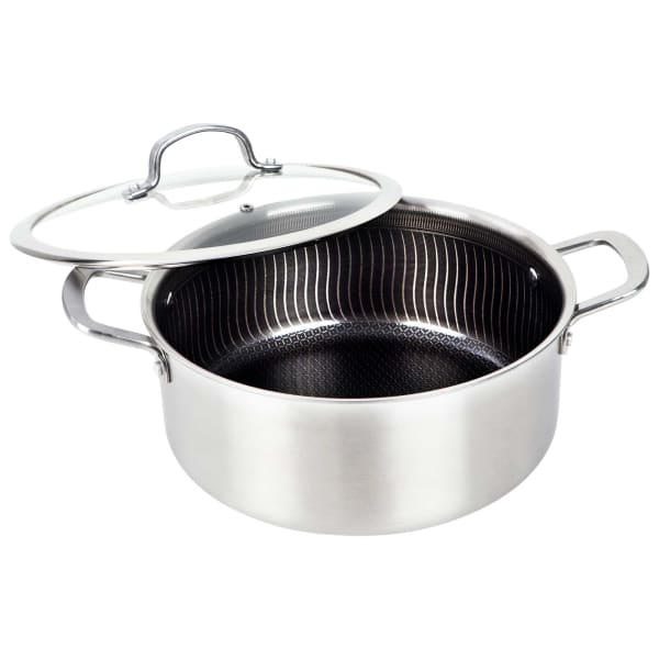 Brentwood 3-Ply Hybrid Non-Stick Stainless Steel Dutch Oven with Tempered Glass Lid, 6-Qt., Silver
