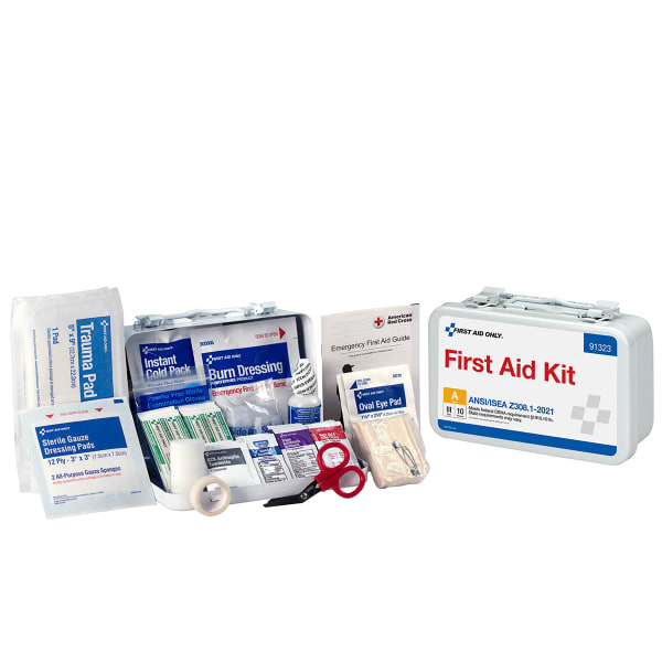 First Aid Only 10-Person Metal First Aid Kit, 5inH x 8inW x 2-7/18inD, Kit Of 76 Pieces