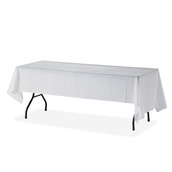 Genuine Joe Plastic Rectangular Table Covers - 108in Length x 54in Width - Plastic - White - 24 / Carton