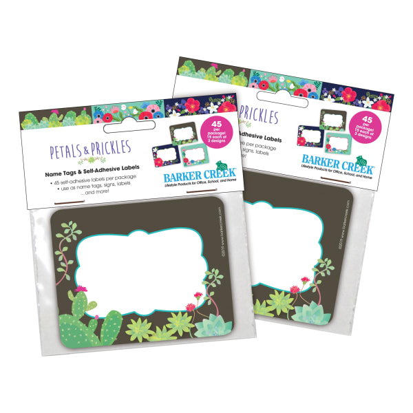 Barker Creek Self-Adhesive Name Tag Labels, 2-3/4in x 3-1/2in, Petals & Prickles, 45 Labels Per Pack, Set Of 2 Packs