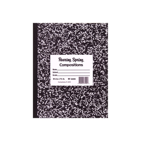 Roaring Spring Composition Notebook, 8in x 10in, 60 Sheets, Black Marble