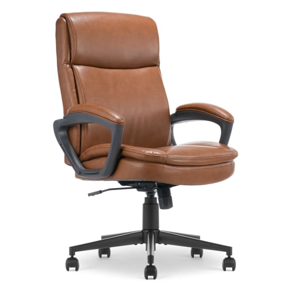 Serta Comfort Ergo Ergonomic Bonded Leather Mid-Back Executive Office Chair, Cognac