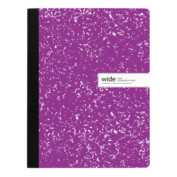 Office Depot Brand Composition Notebook, 9-3/4in x 7-1/2in, Wide Ruled, 100 Sheets, Purple/White