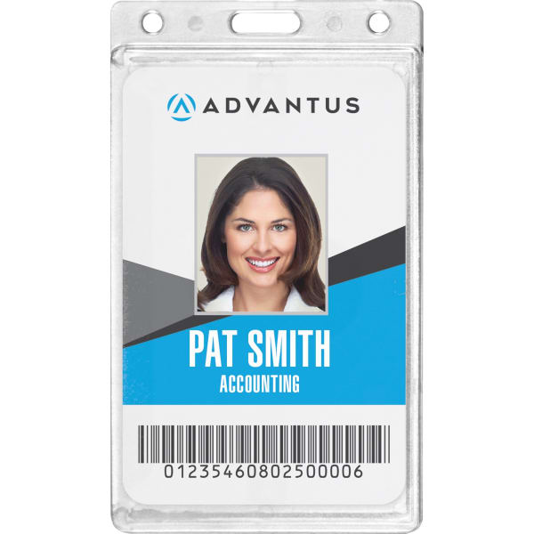 Advantus Frosted Vertical Rigid ID Holder - Support 2.13in x 3.38in Media - Vertical - Plastic - Frosted - 25 / Box