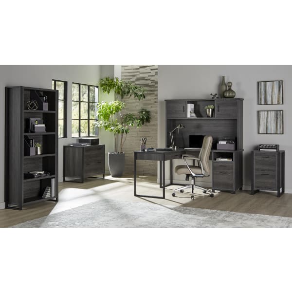 Realspace DeJori 59inW L-Shape Corner Desk With Hutch, Charcoal