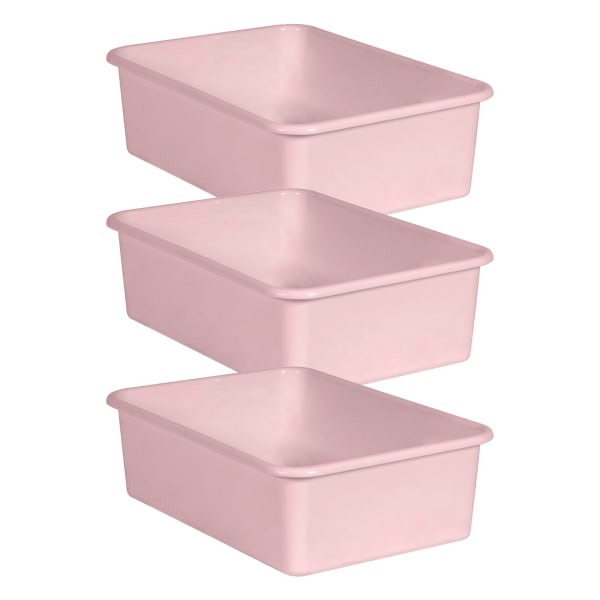 Teacher Created Resources Large Plastic Storage Bins, 5inH x 11-1/2inW x 16-1/4inD, Pink Blush, Pack Of 3 Bins
