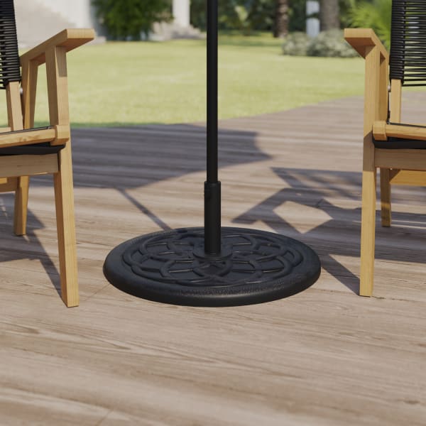 Flash Furniture Kona Universal Cement Patio Umbrella Base With Weatherproof Plastic Polymer Coating, 3-1/4inH x 19-1/4inW x 19-1/4inD, Bronze