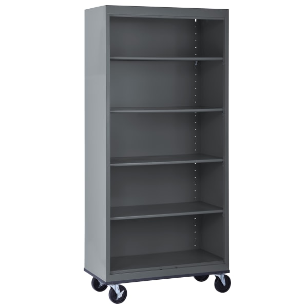 Sandusky Mobile Welded Steel Bookcase, 5-Shelf, 78inH x 36inW x 18inD, Charcoal