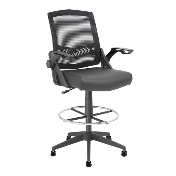 Boss Office Products Flip Arm Mesh Drafting Stool With Back, Black