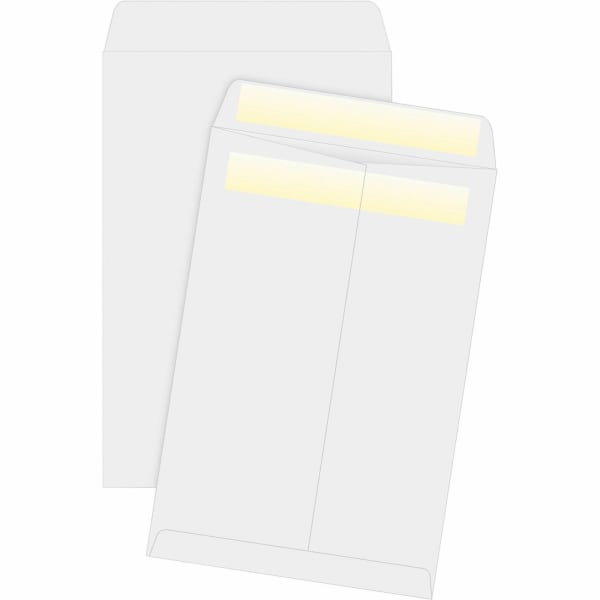Business Source Press/Seal Catalog Envelopes - Catalog - 6in Width x 9in Length - 28 lb - Self-sealing - White - 100 / Box