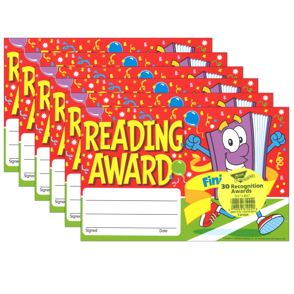 TREND Recognition Awards, Reading Award Finish Line, 30 Per Pack, Set Of 6 Packs