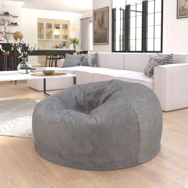 Flash Furniture Oversized Bean Bag Chair For Kids And Adults, Gray Furry