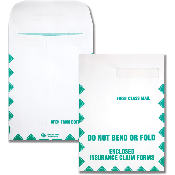 Quality Park #10 Redi-Seal Medical Claim Business Envelopes, Top Right Window, Gummed Seal, White, Box Of 100