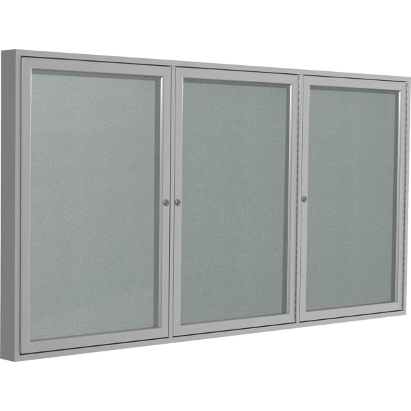 Ghent 3 Door Enclosed Vinyl Bulletin Board, Satin Aluminum Frame, 48inH x 96inW, Silver
