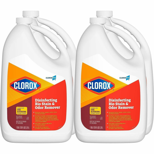 CloroxPro Disinfecting Bio Stain & Odor Remover Refill - 128 fl oz (4 quart) - Bleach-free, Deodorize - Translucent - 4 / Carton