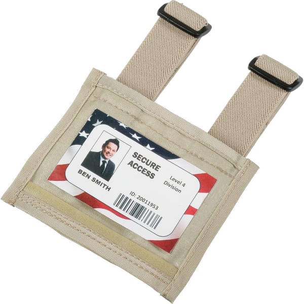 SKILCRAFT Armband ID Badge Holder - Vertical - 3.8in Width x 2.6in Depth - Plastic, Vinyl - Tan, Clear - 1 Each - TAA Compliant