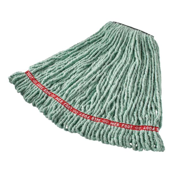 Rubbermaid Web Foot Shrinkless Cotton Wet Mop Heads, 20 Oz, Green, Pack Of 6 Heads