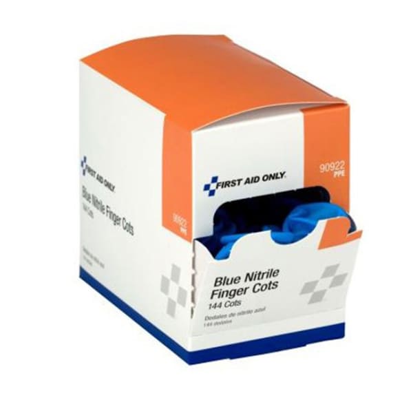 First Aid Only Nitrile Finger Cots, 1in x 3in, Blue, Box Of 144 Cots