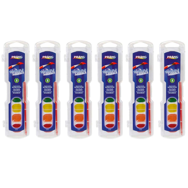 Prang Semi-Moist Washable Watercolor Sets, 8 Colors Per Set, Pack Of 6 Sets