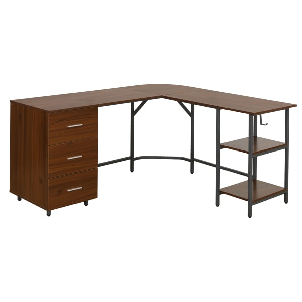 Techni Mobili 59inW L-Shaped 2-Tone Home Office Computer Desk With Storage, Walnut