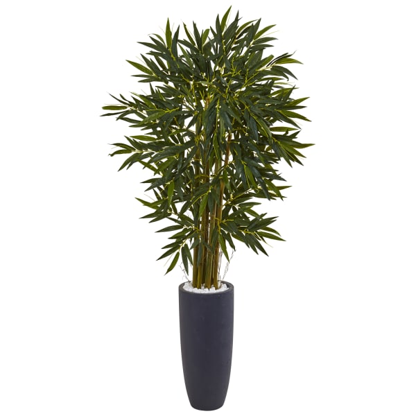 Nearly Natural 6-1/2ftH Bamboo Tree With Cylinder Planter, Gray/Green
