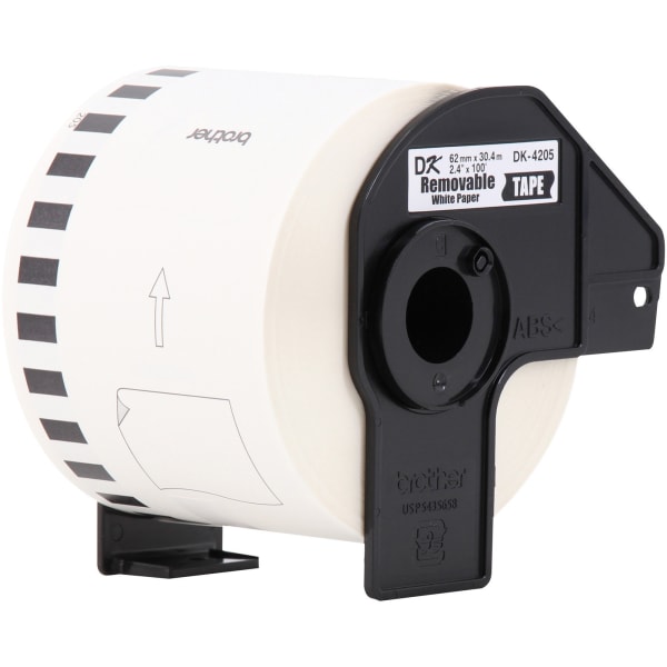 Brother DK4205 Continous Removable Label Tape Roll, 2.4in x 100ft, Rectangle, White