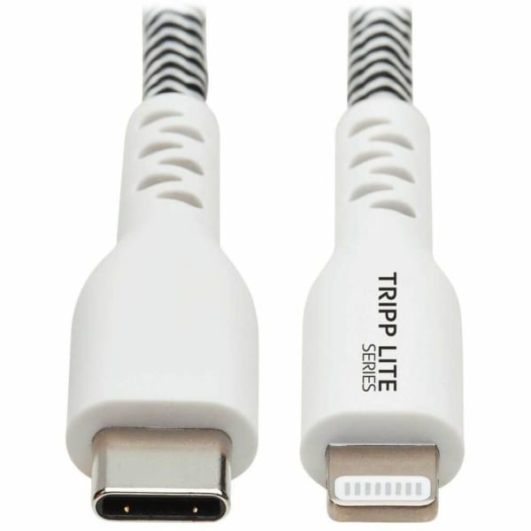 Tripp Lite M102-006-HD Heavy-Duty USB-C to Lightning Cable (M/M), 6 ft. - First End: 1 x Type C Male USB - Second End: 1 x 8-pin Lightning Male Proprietary Connector - 480 Mbit/s - MFI - 26/21 AWG - Black, White