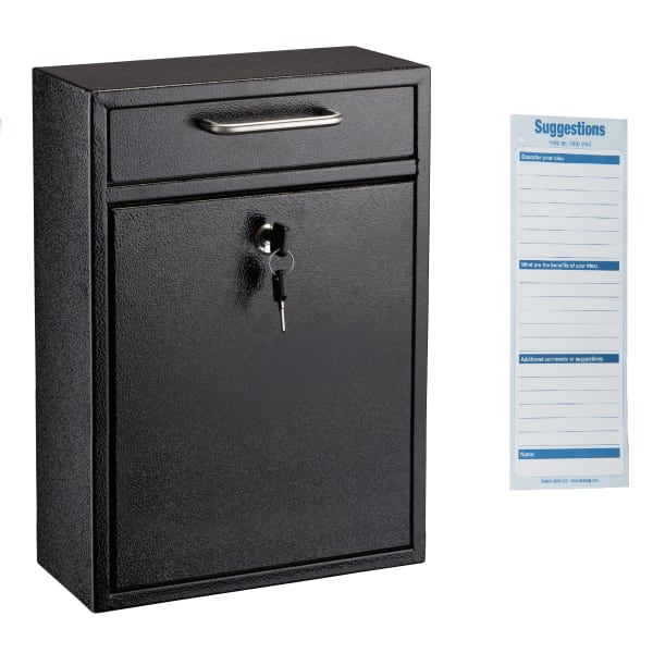 Alpine AdirOffice Large Ultimate Steel Wall Mounted Drop Box Mailbox, 16-1/4inH x 11-1/4inW x 4-3/4inD, Black