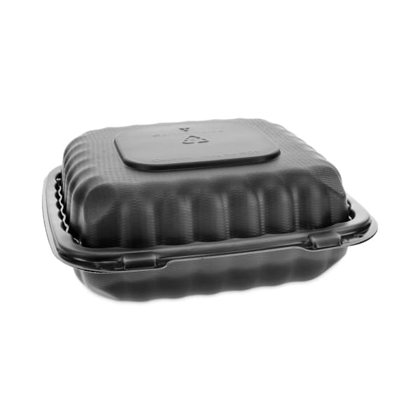 Pactiv Evergreen EarthChoice SmartLock Microwavable MFPP Hinged Lid Containers, 3-1/8inH x 8-5/16inW x 8-3/8inD, Black, Carton Of 200 Containers