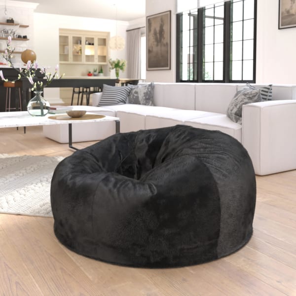 Flash Furniture Oversized Bean Bag Chair For Kids And Adults, Black Furry