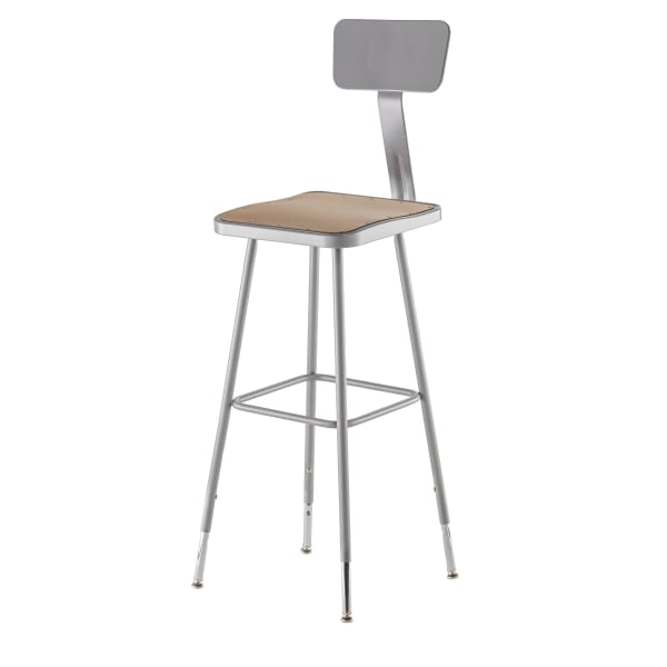 National Public Seating Hardboard Adjustable Height Task Stools With Backs, 31inH-38inH, Gray/Brown, Pack Of 2 Stools