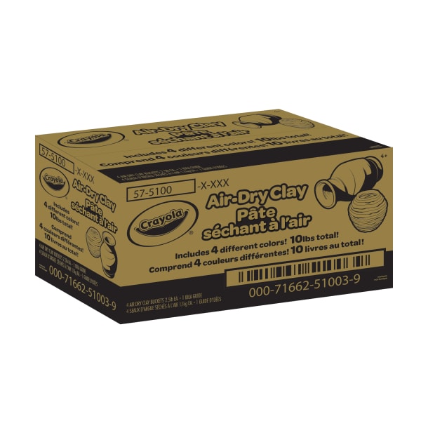 Crayola Air Dry Clay Buckets, 2.5 Lb, Assorted, Pack Of 4 Buckets