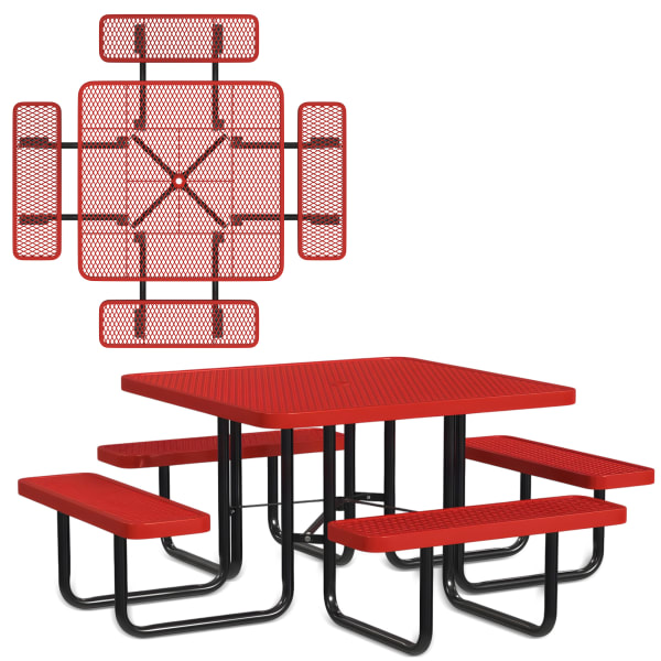 Leisure Craft Square Outdoor Picnic Table, 29-1/4inH x 80inW x 80inD, Black/Red