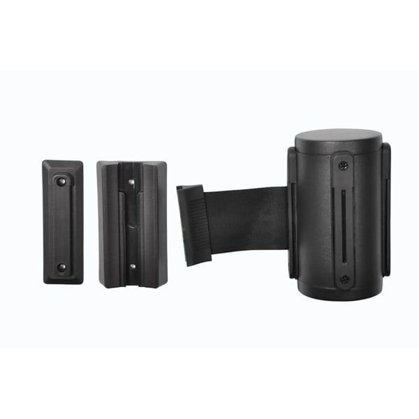 CSL Wall Mount Crowd Control unit,5in high, Black finish,Retractable 9.5 ft BLACK belt