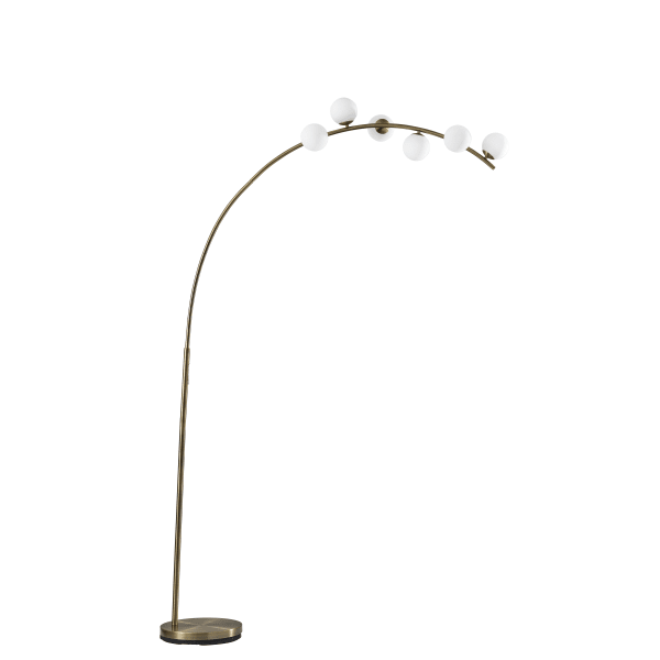 Adesso Ronan LED 6-Light Arc Floor Lamp With Smart Switch, 78inH, Matte White Opal Glass Shade/Antique Brass Base