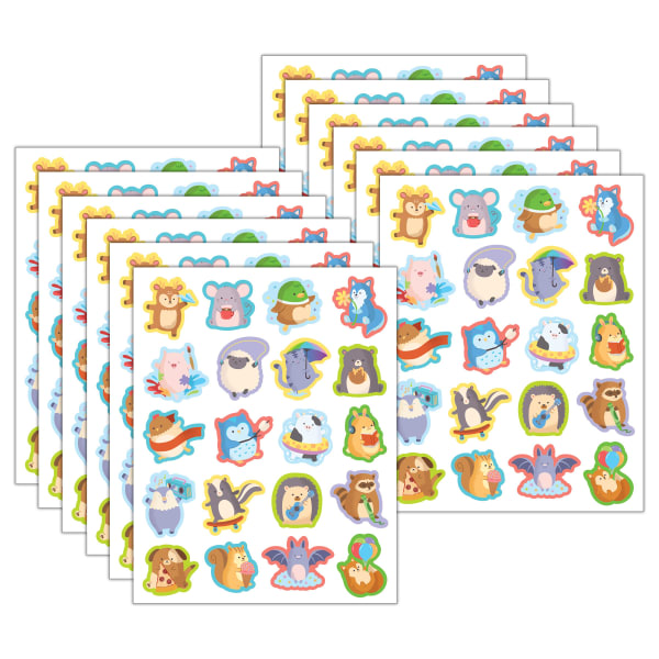 Teacher Created Resources Stickers, 2-1/2in x 1/2in, Cute Critters, 120 Stickers Per Pack, Bundle Of 12 Packs