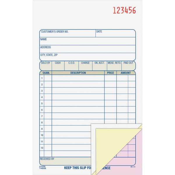Adams Carbonless 3-part Sales Order Books - 50 Sheet(s) - 3 Part - Carbonless Copy - 4.18in x 7.18in Sheet Size - White, Canary, Pink - Assorted Sheet(s) - 1 Each