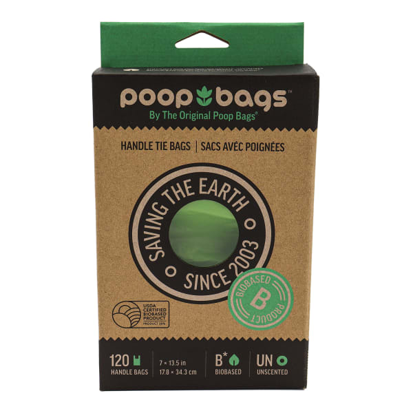 The Original Poop Bags Handle Tie Waste Bags, 32 Oz, Green, Pack Of 120 Bags